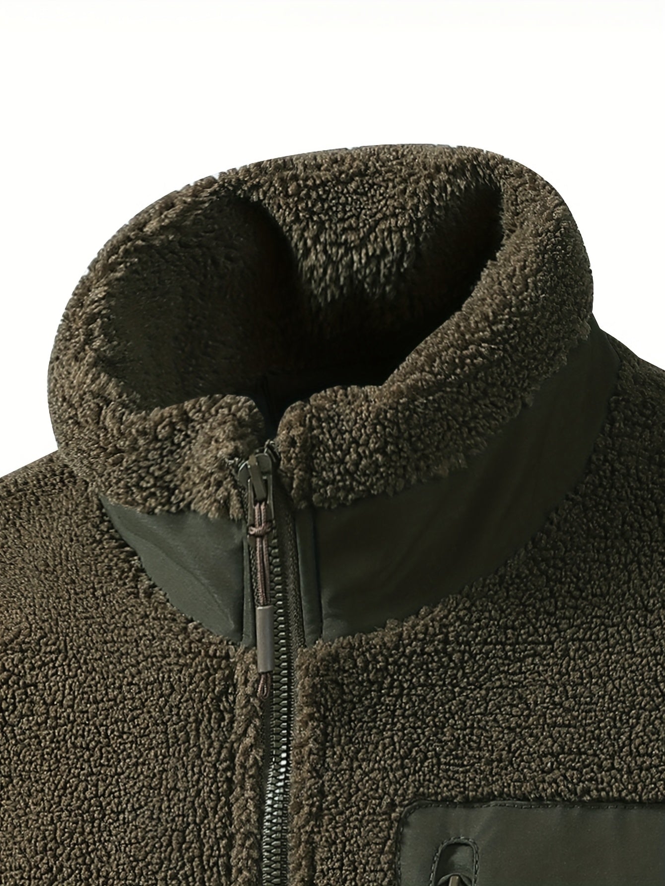 Men'S Heavyweight Fleece Jacket - Thermal Winter Coat with Stand Collar, Zipper Closure, Front Pockets - Brown/ - Cold Weather Outerwear for Everyday & Formal, Winter Jacket, Casual Outerwear, Durable Polyester, Seasonal Fash