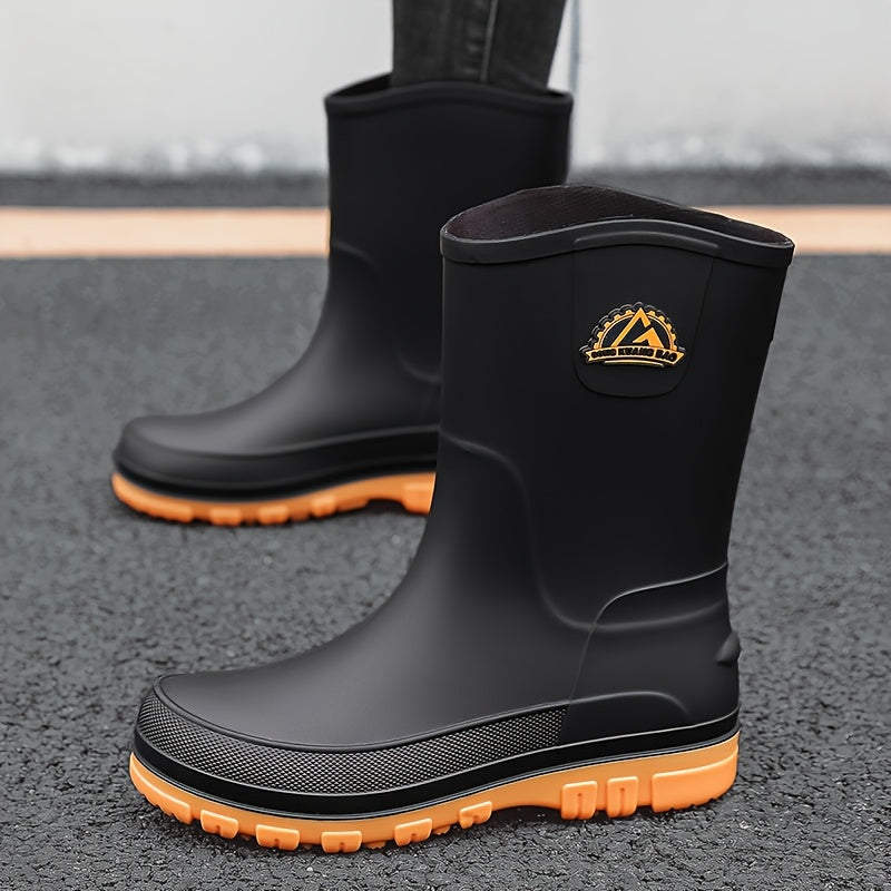 Men's Mid-Calf Waterproof PVC Rain Boots for Outdoor Use