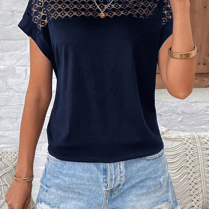 Vacation Style Lace Batwing Short-Sleeve T-Shirt