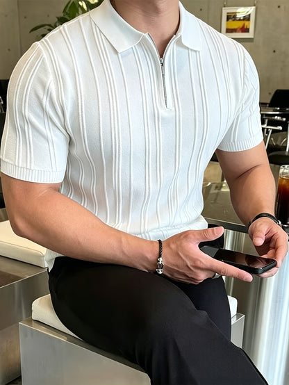 Men's Polo Shirt with Quarter Zip, Short Sleeve Summer Knit