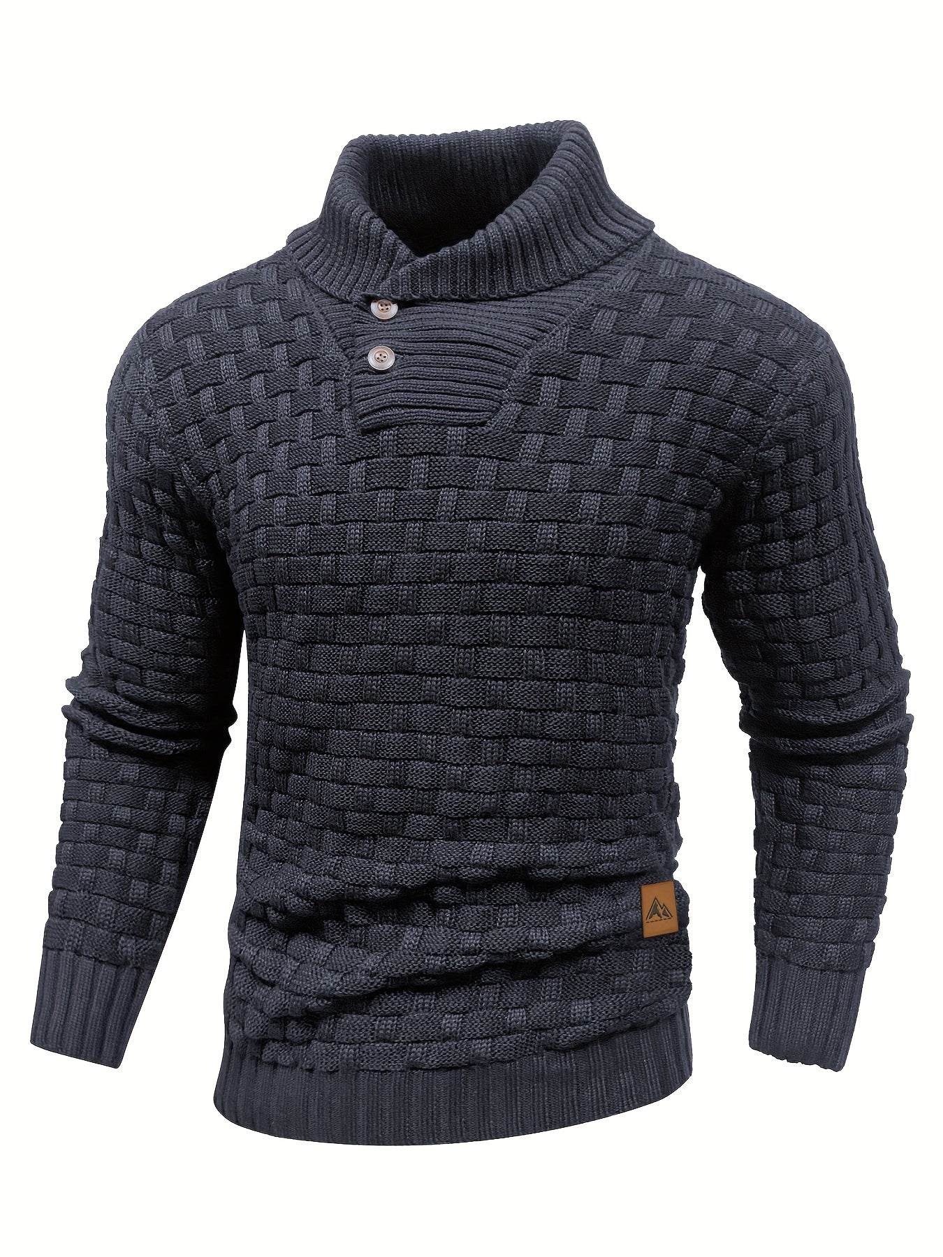 Men's Casual Waffle Pattern High Stretch Sweater, Chic Mature Pullover Sweater For Fall Winter