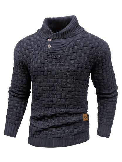 Men's Casual Waffle Pattern High Stretch Sweater, Chic Mature Pullover Sweater For Fall Winter