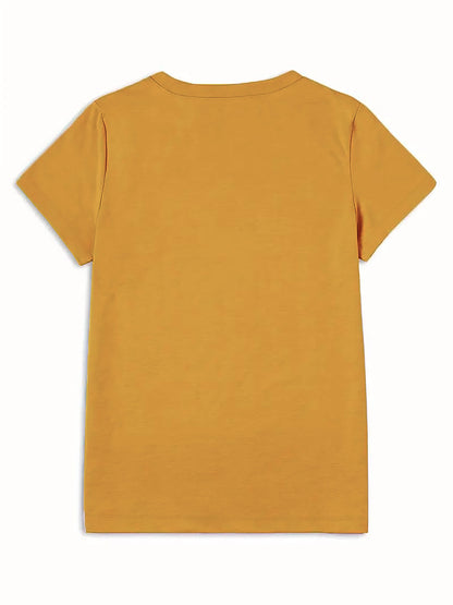 Women's Light Blue Yellow Rose Print T-Shirt - Short Sleeve Crew Neck Casual Top with Medium Stretch, Machine Washable & Breathable Fabric for All-Season Comfort, Relaxed Style, Graphic Tee, Stretchy Material, Printed Shirt,
