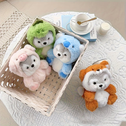 20Cm/7.87In - Adorable Transforming Husky Plush Toy, Featuring a Dinosaur, Pig, Fox, And Koala Headgear. Perfect for Home Decor And an Excellent Choice for Birthday Gifts