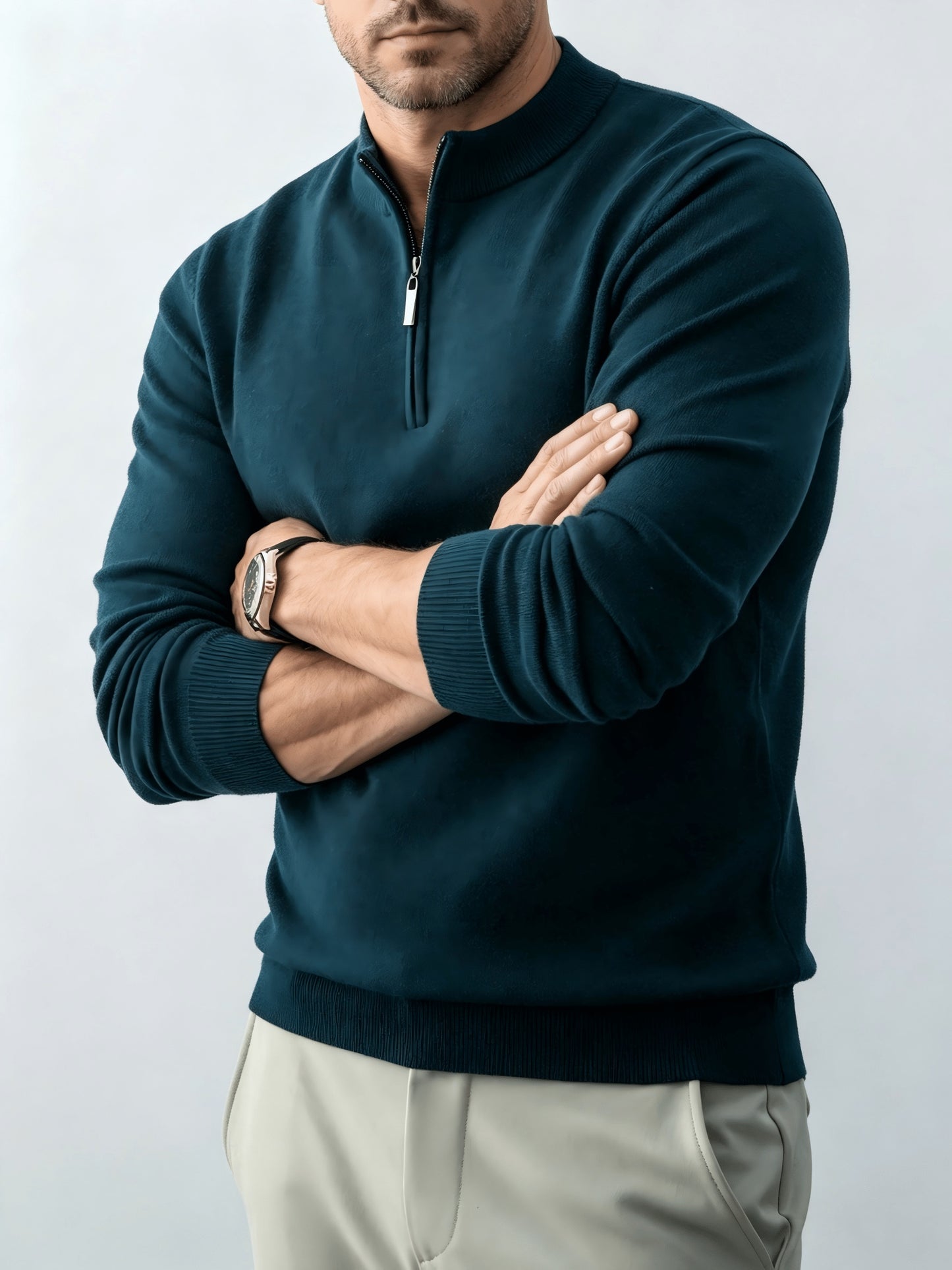 Men's Fall/Winter Half-Zip Stand Collar Knit Pullover Sweater
