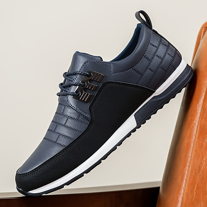 1pair Men'S Casual Business Sneakers, Round Toe, Low-Top, Solid Color, Faux Upper, with Fabric Lining, EVA Insole, PVC Sole, Lace-Up Closure for Daily and Leisure Wear