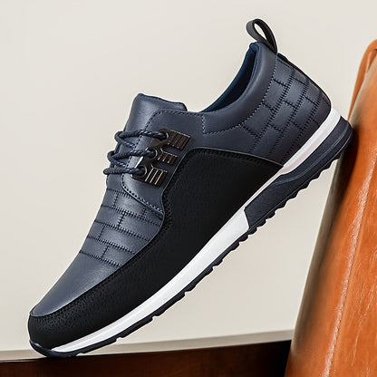 1pair Men'S Casual Business Sneakers, Round Toe, Low-Top, Solid Color, Faux Upper, with Fabric Lining, EVA Insole, PVC Sole, Lace-Up Closure for Daily and Leisure Wear