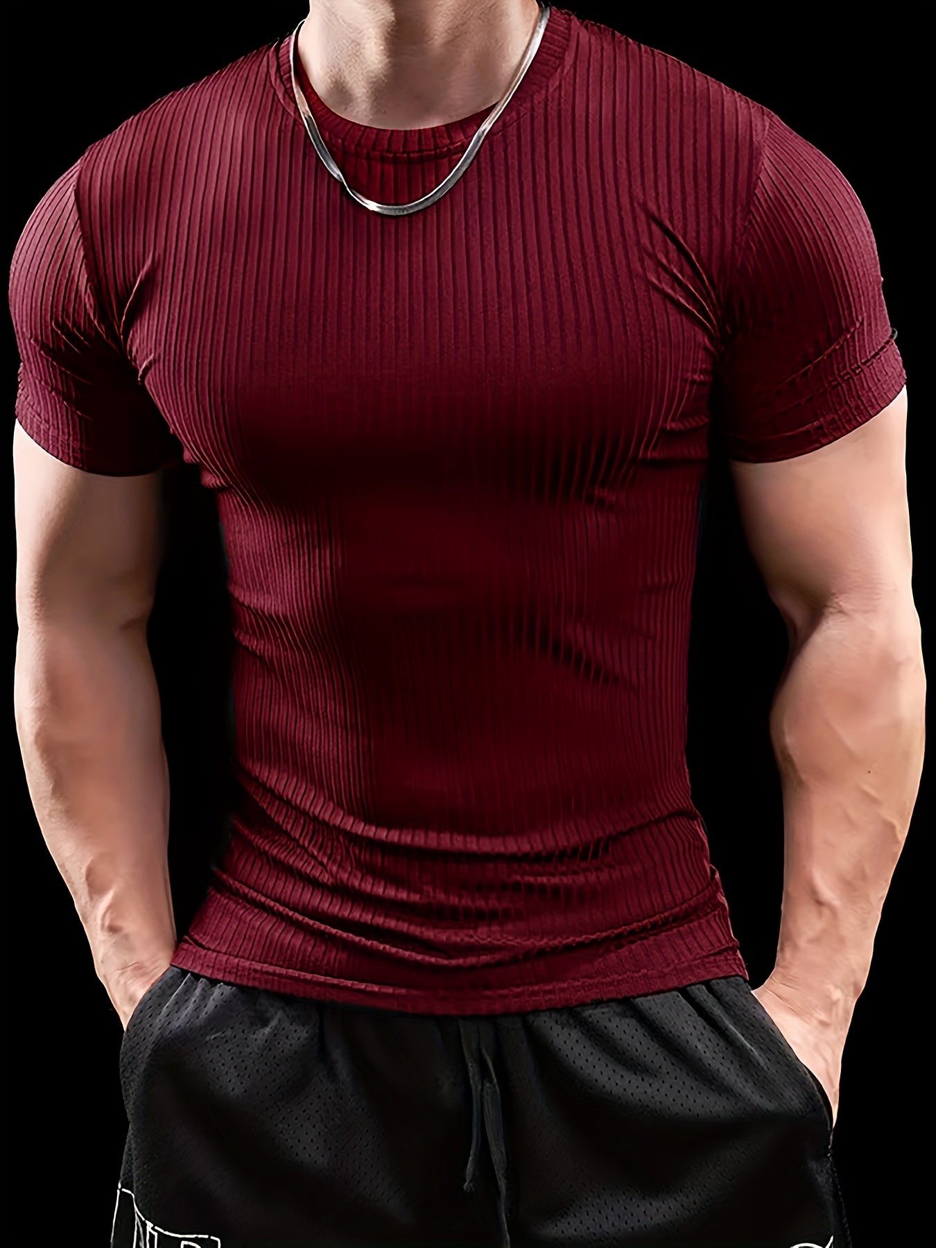 Men's Stretch Fit Short Sleeve T-Shirt - Breathable, Comfortable Polyester Blend, Solid Blue, Crew Neck, Casual  Sporty Style for Spring/Summer