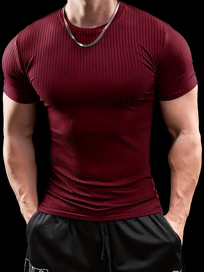 Men's Stretch Fit Short Sleeve T-Shirt - Breathable, Comfortable Polyester Blend, Solid Blue, Crew Neck, Casual  Sporty Style for Spring/Summer