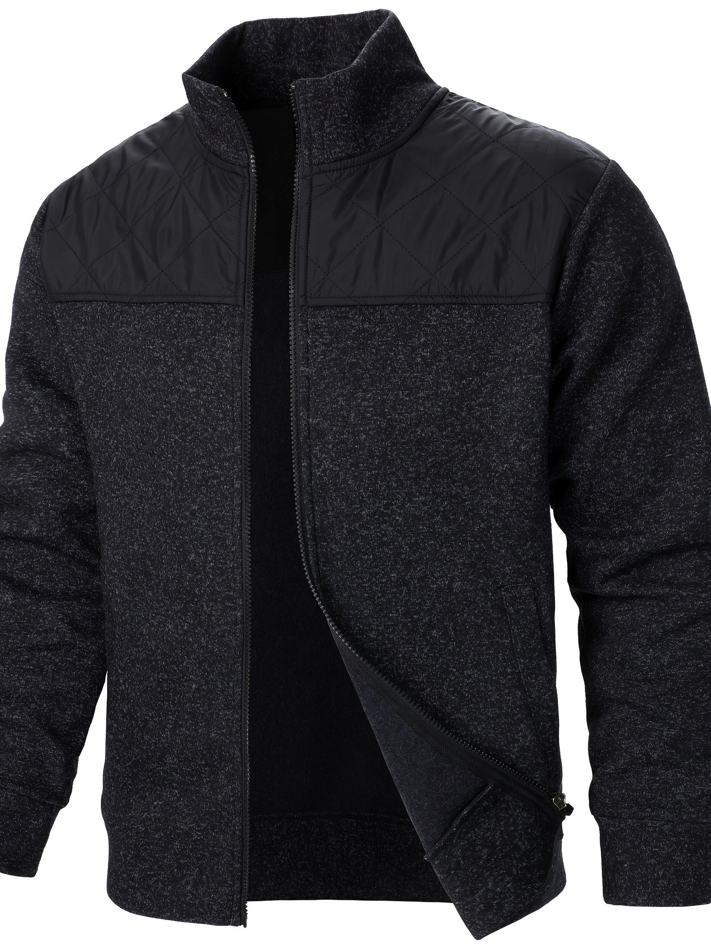 Men's Casual Quilted Polyester Jacket with Stand Collar