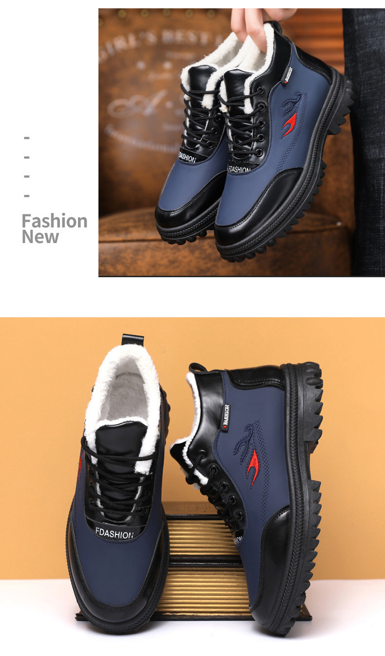 Men'S Winter Fashion Non-slip Snow Boots | High-Top, Thickened, Casual, Microfiber Upper, Rubber Sole, Lace Closure