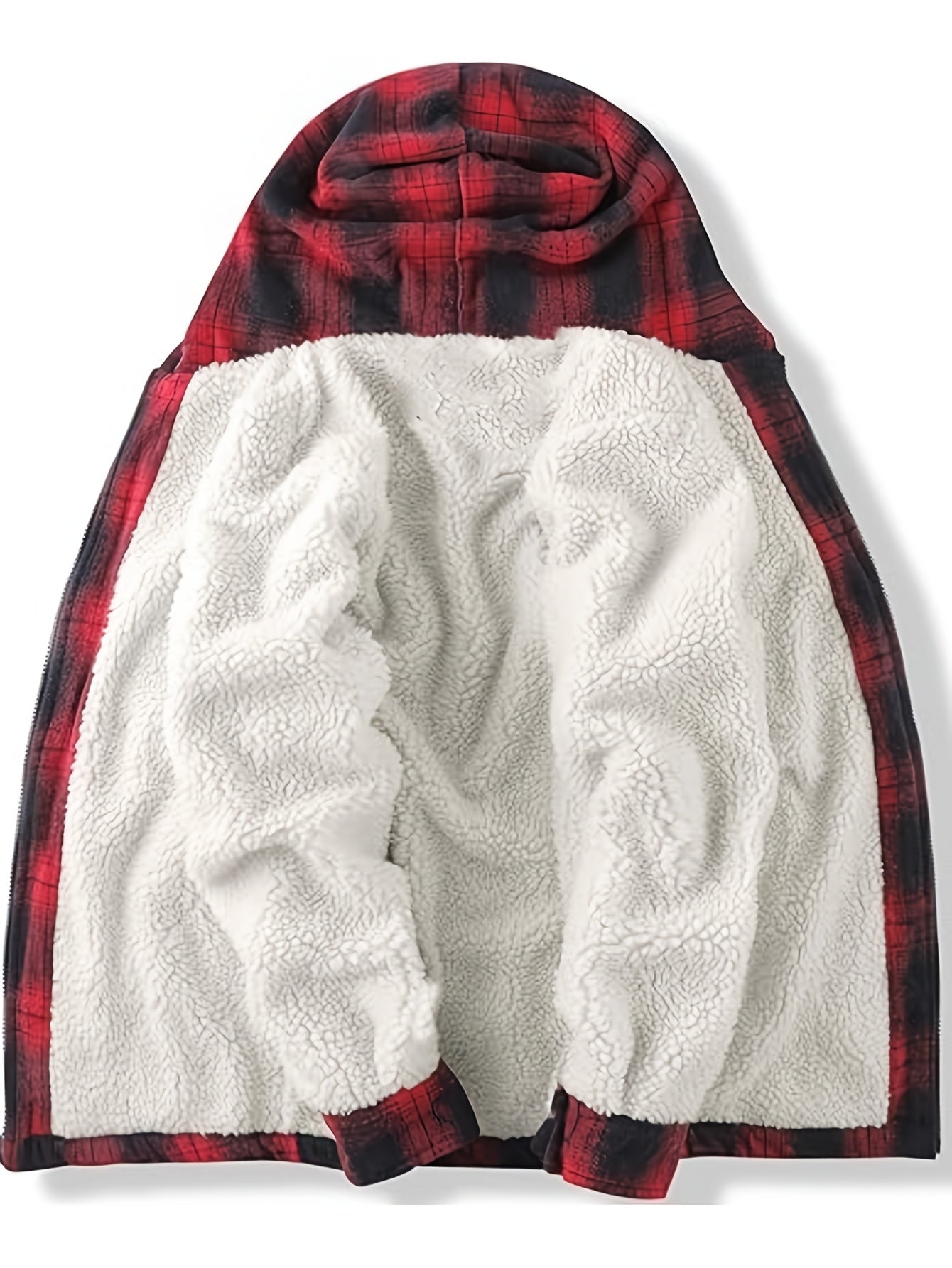 DPYEW Men's Full-Zip Hooded Jacket with Fleece Lining & Plaid Black/White/Gray Winter Coat - Windproof Outerwear, Full-Zip Closure, Hand Washable, Casual Jacket for Skiing, (Warm), Winter Jacket For Men, Mens Jacket, Men Wint