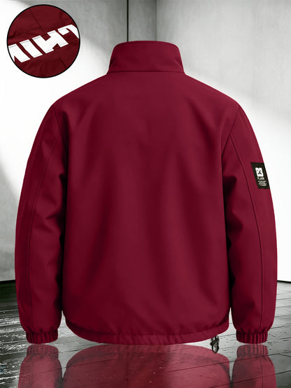 Men's Casual Polyester Bomber Jacket with Stand Collar