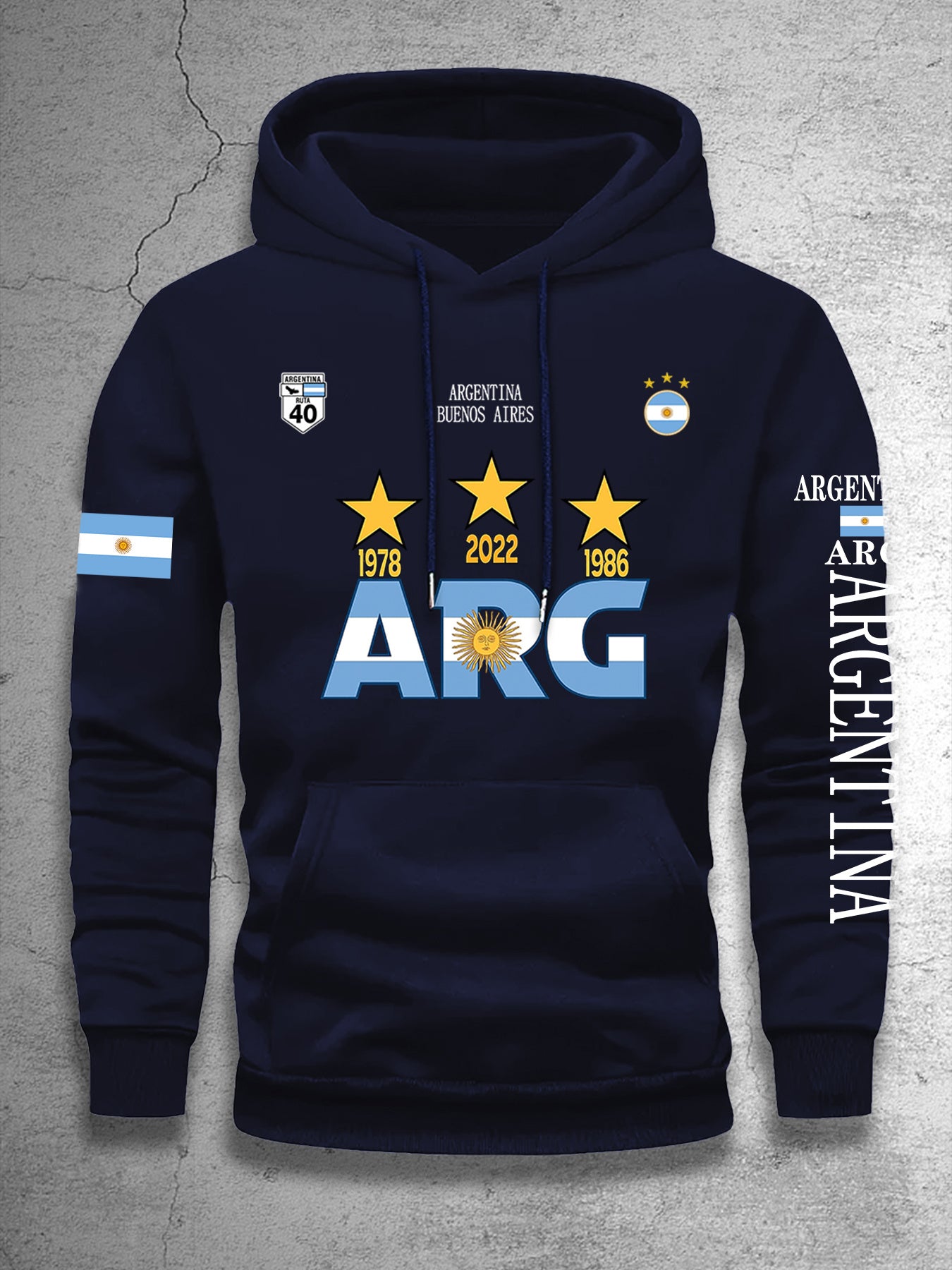 Men's Hooded Sweatshirt with Argentina Design - Casual Winter Pullover