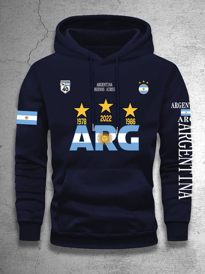 Men's Hooded Sweatshirt with Argentina Design - Casual Winter Pullover