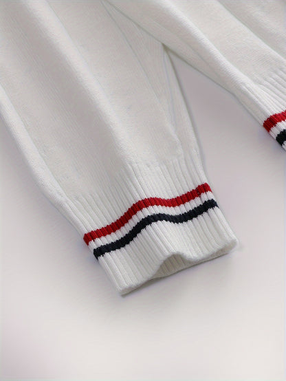 Temujin OBM Men's College Style Fashion New Color Block Striped High Neck Knit Long Sleeve Pullover Sweater