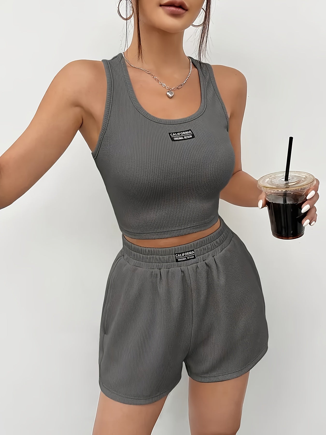 Women’s Fitted Tank Top and Shorts Set for Spring Summer