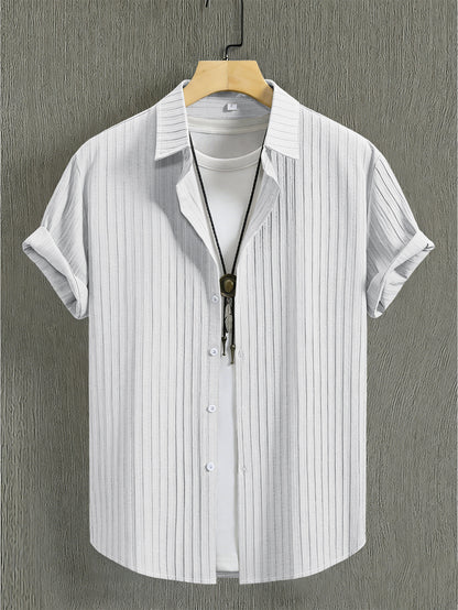 Men's Summer Casual Shirt and Trousers Set, Lightweight Woven Fabric