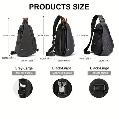 Men'S Casual Sling Bag - Trendy Black Crossbody with Adjustable Strap, Multiple Compartments for Travel, School  Daily Use, Lightweight  Stylish Design, Travel Bag
