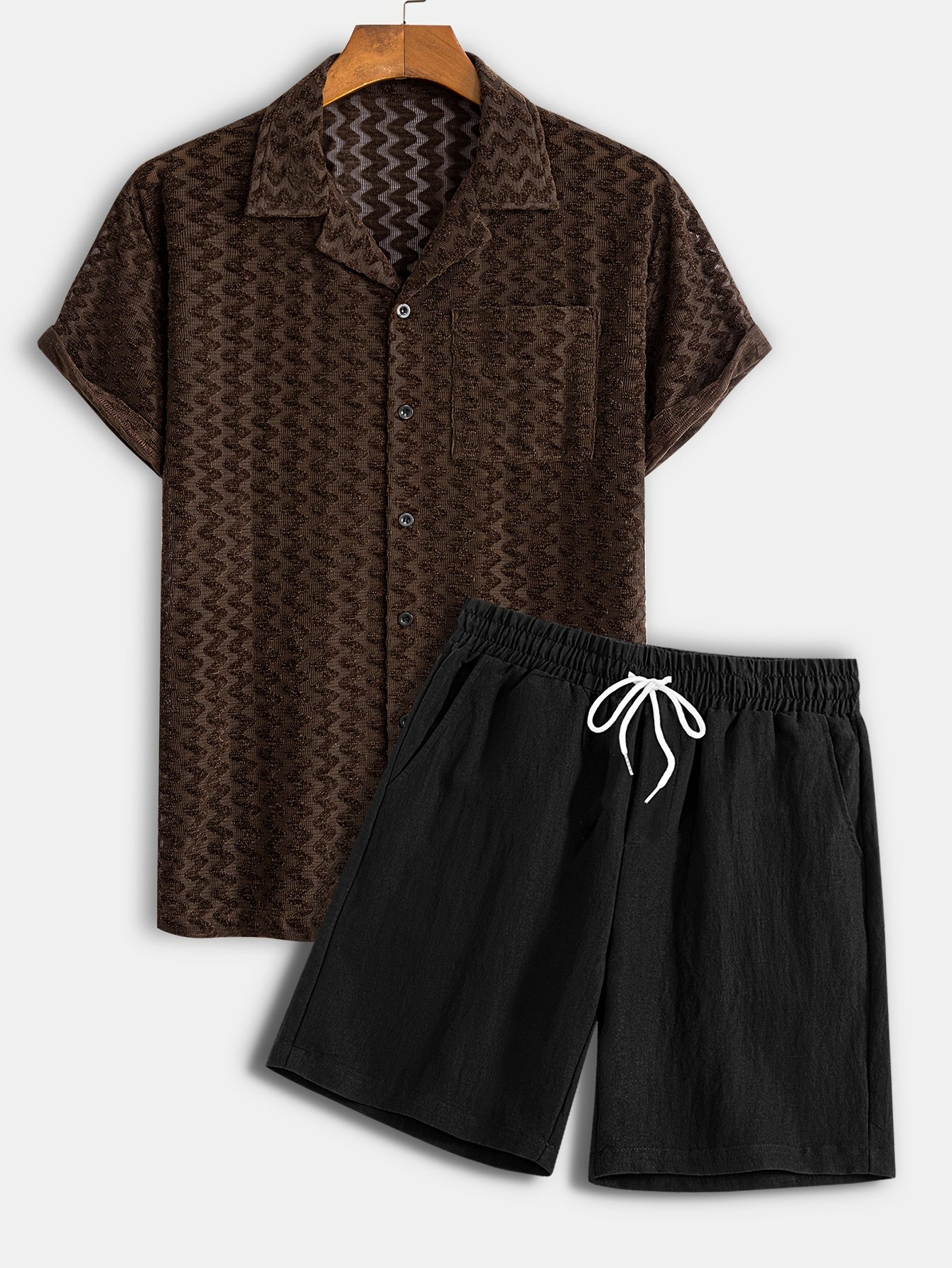 Men's Stretch Jacquard Short Sleeve Shirt & Shorts Set