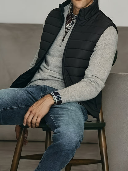 Men's Fashion Vest, Spring/Autumn Outerwear, Trendy Padded Jacket, Suitable for Daily and Outdoor Wear - ayq