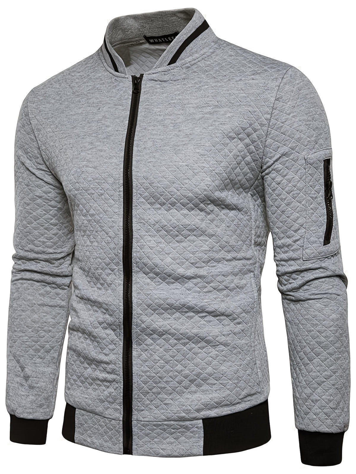 Men's Quilted Baseball Jacket with Stand Collar for Spring/Fall