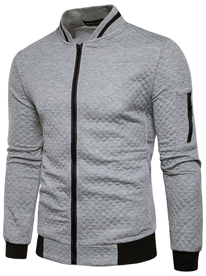 Men's Quilted Baseball Jacket with Stand Collar for Spring/Fall