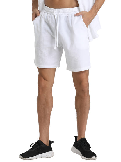 Men's Casual Comfy Cotton Breathable Active Shorts, Chic Drawstring Beach Shorts