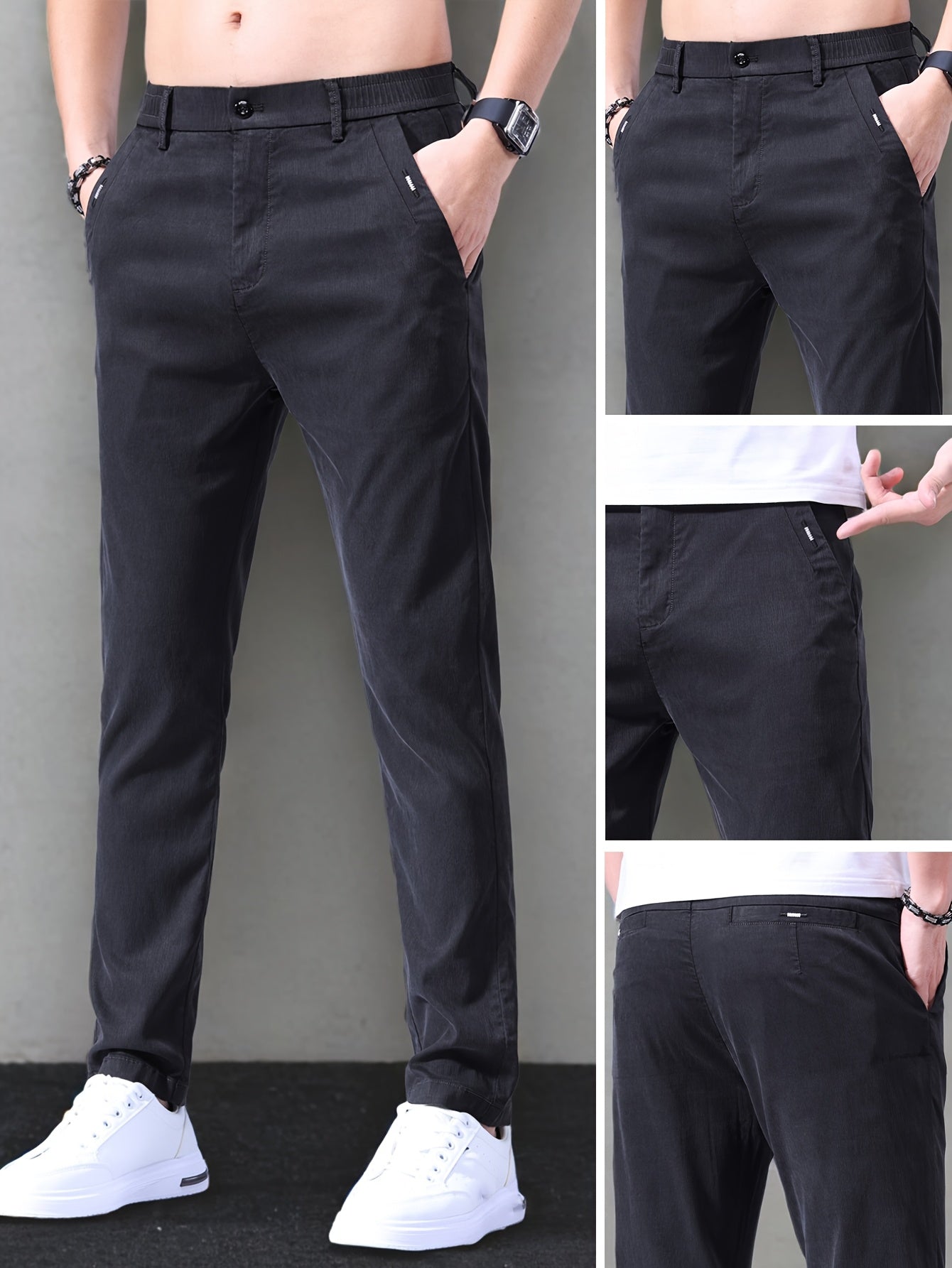 Men's Slim-Fit Summer Suit Pants with Stretch Lyocell Fabric
