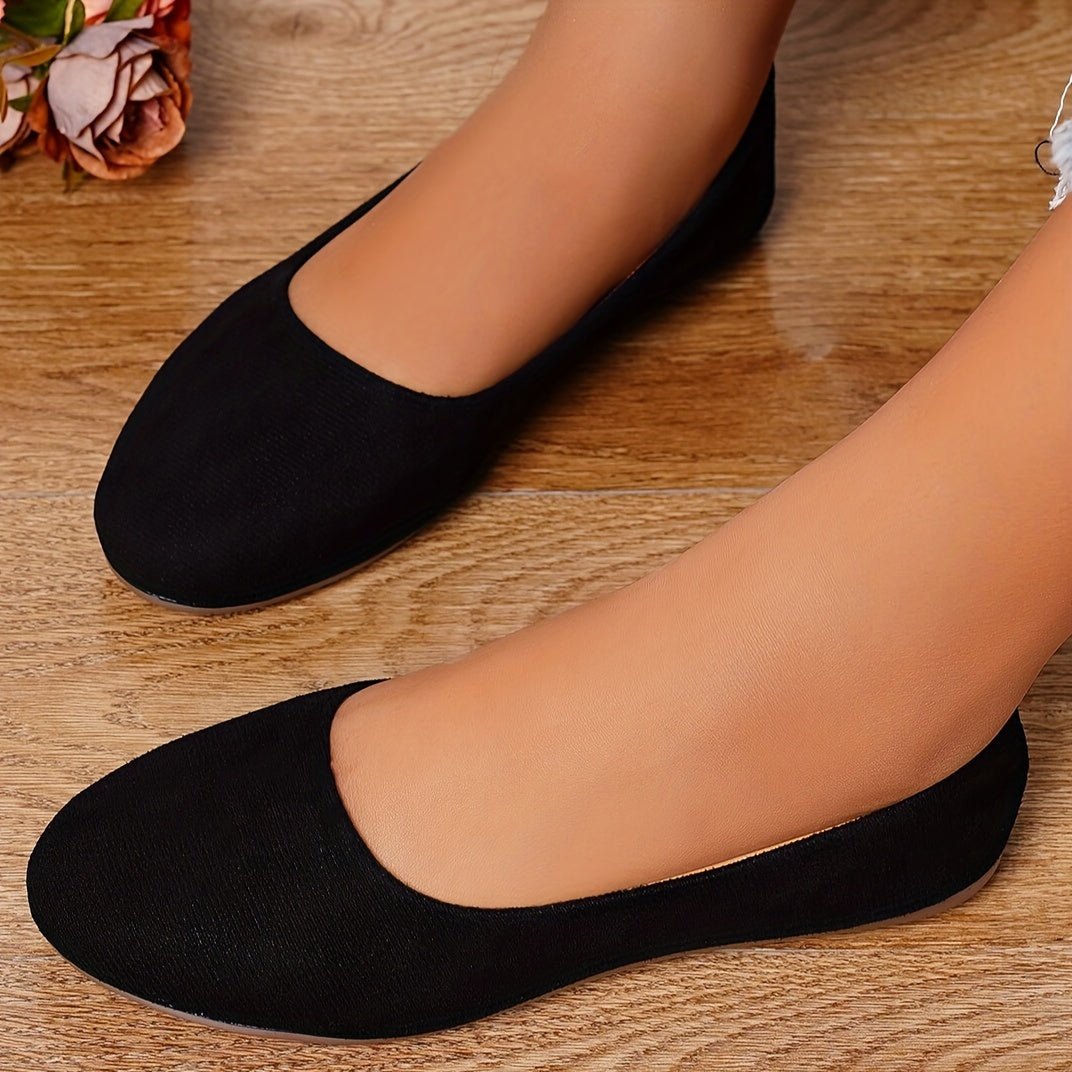 Women's Solid Color Minimalist Flats, Soft Sole Lightweight Slip On Walking Shoes, Shallow Mouth Daily Footwear - ayq