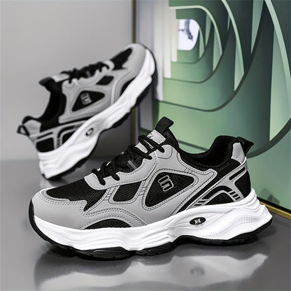 Men'S 2025 New Fashionable Low-Top Sneakers with Thick Sole - Non-Slip, Outdoor Casual Shoes for Teenagers and Young Adults, White and Golden Accents, All-Season Comfort, Casual Footwear   Modern Sneaker Design   Rubber Base