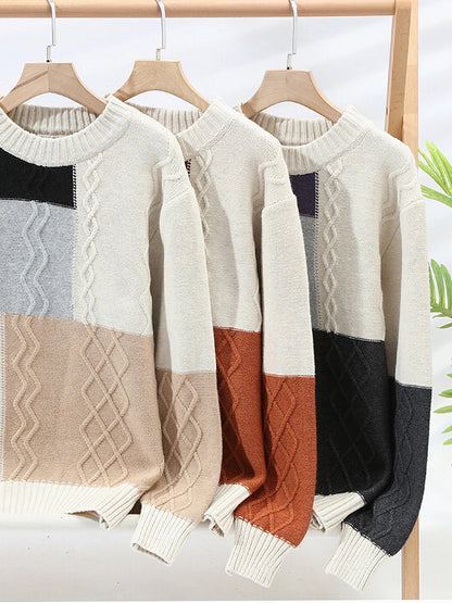 Գունավոր համադրություններով կլոր օձիքով պուլովեր սվիտեր տղամարդկանց համար, նորաձև ազատ գործվածքով վերնաշապիկ աշնանային և ձմեռային երիտասարդների համար