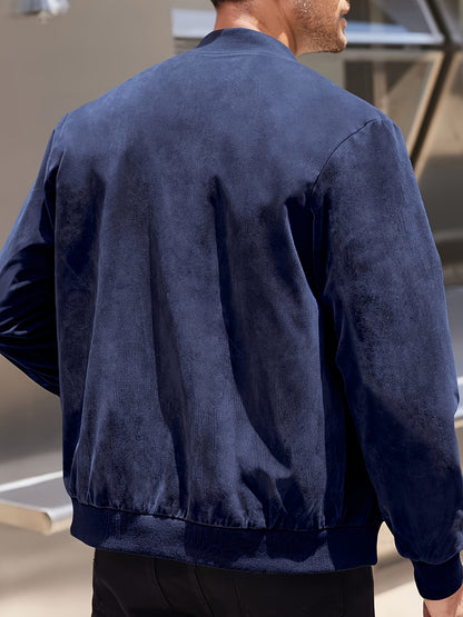 Men's Casual Corduroy Zipper Jacket with Stand Collar