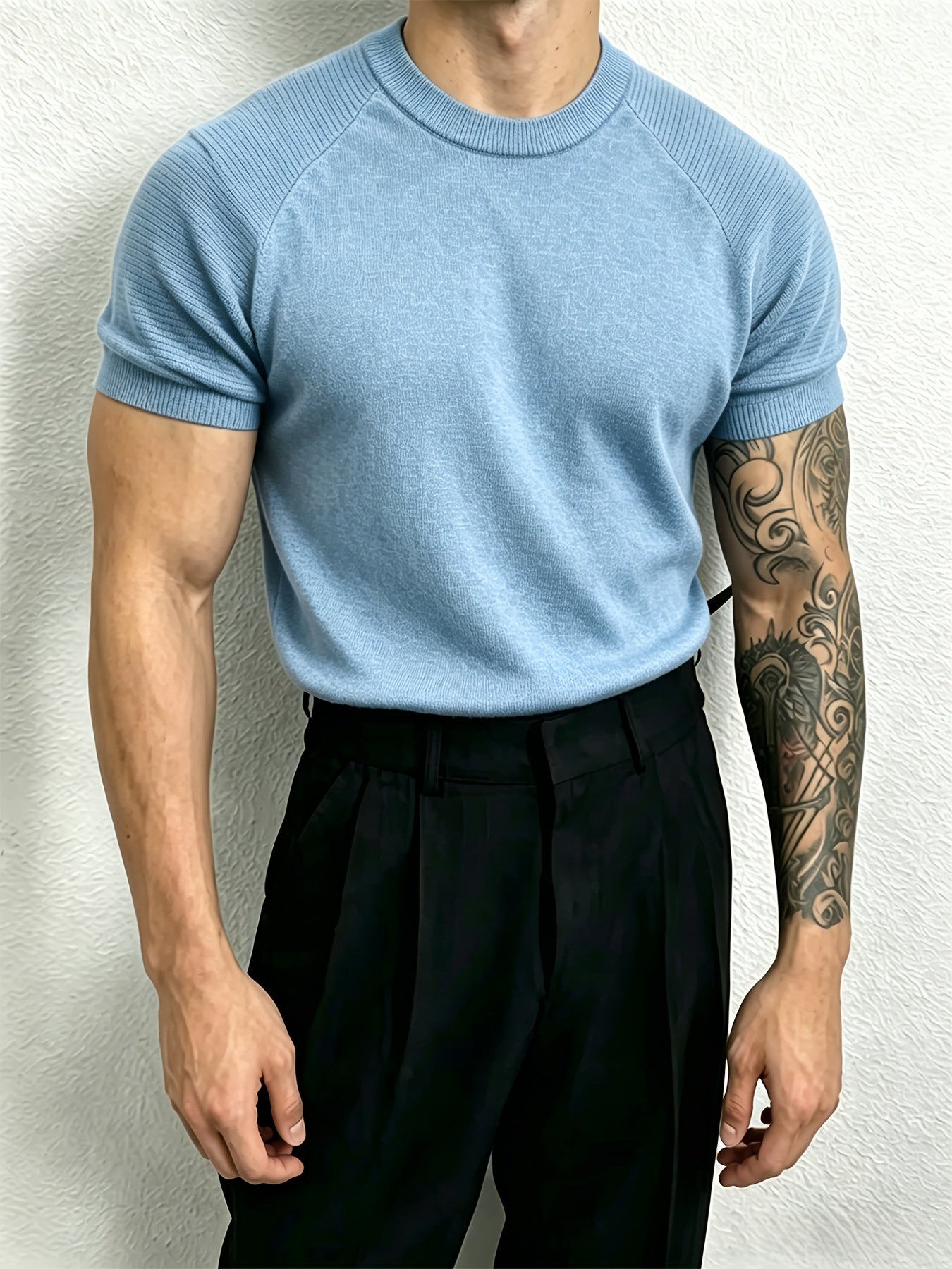 Men's Casual Summer Raglan Sleeve Knit Sweater, Lightweight Polyester