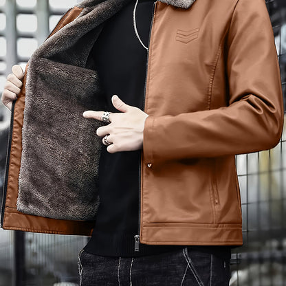 Siji Dou OBM տղամարդու վերարկու, նոր աշնանային/ձմեռային բրդյա ծածկույթով բաճկոն՝ արհեստական ​​մորթուց օձիքով, նորաձև առօրյա բաճկոն տղամարդկանց համար