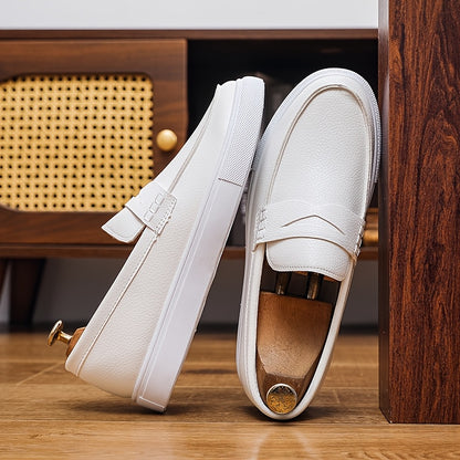 Men's White PU Loafers Casual Slip-On All-Season Sneakers