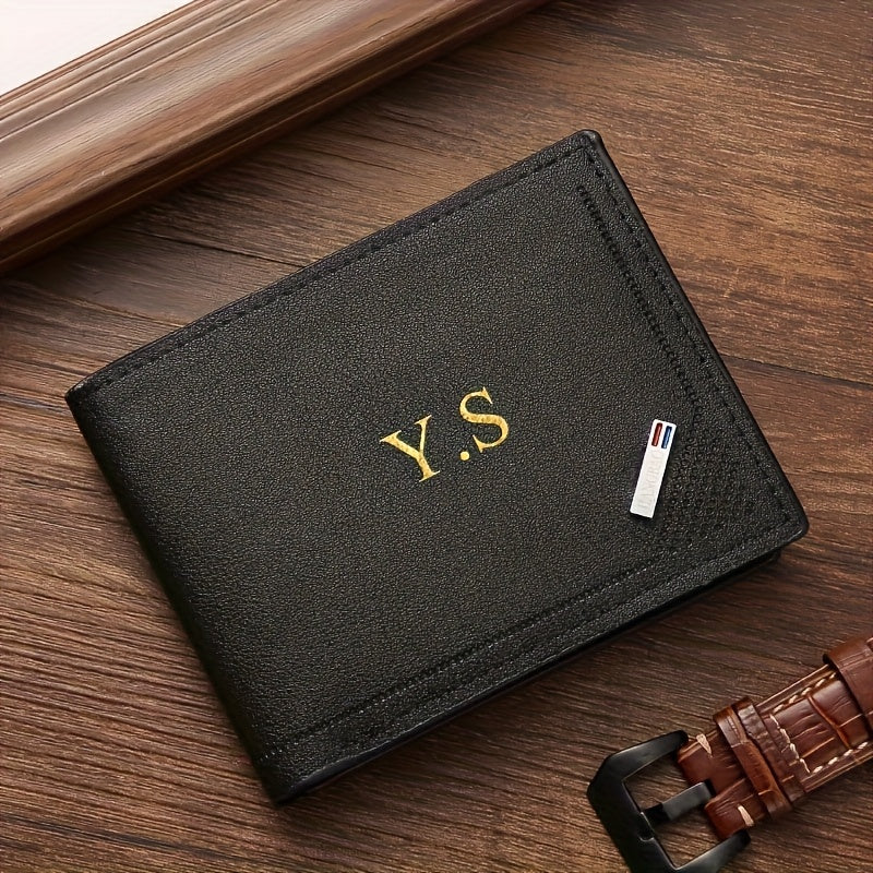 Personalized Initial "S" Men's Ultra-Thin Artificial Leather Wallet - Business Style Slim Credit Card Holder with ID Slot, Black/Brown - Perfect Gift for Dad, Boyfriend (Father's Day, Valentine's, Chinese New Year), Everyday