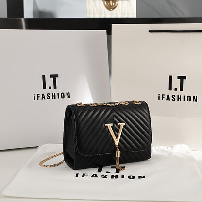 Women's Quilted Faux Leather Crossbody Bag with Chain Strap