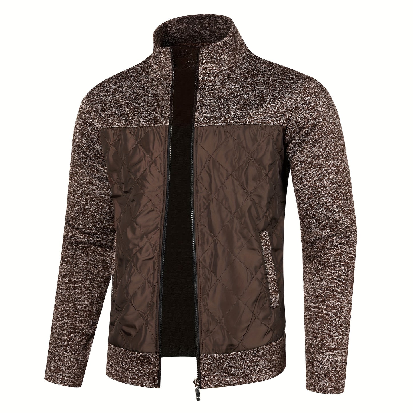 Men's Knitted Cardigan Jacket, Autumn Winter Casual Stand Collar Full Zip Coat, Long Sleeve Regular Fit Jacket