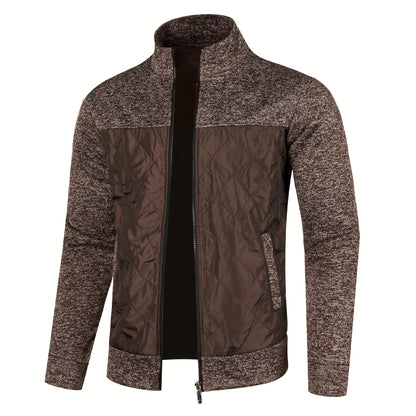 Men's Knitted Cardigan Jacket, Autumn Winter Casual Stand Collar Full Zip Coat, Long Sleeve Regular Fit Jacket