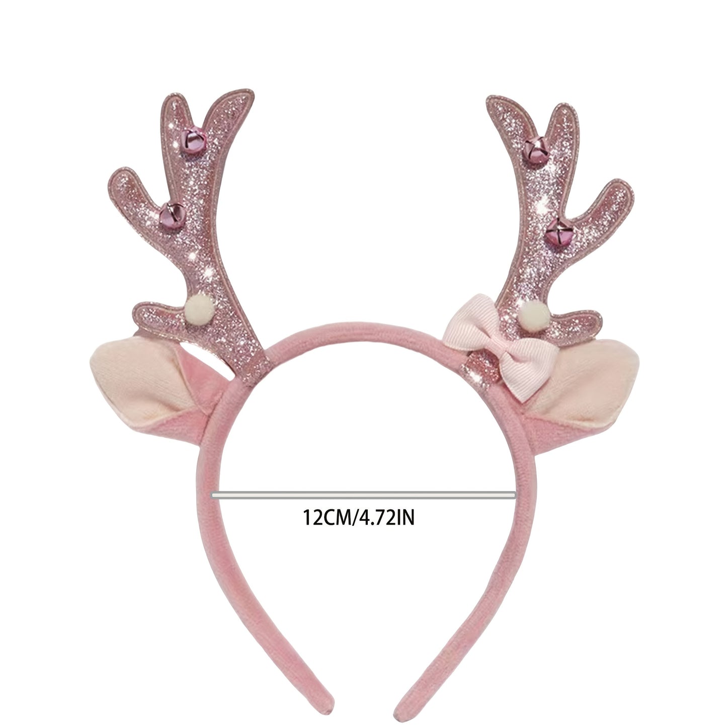 1pc Women's Elegant & Cute Deer Headband with Glittery Antlers, Pink Bow & -like Beads - Pastel Pink Soft Hair Band for Christmas Party, New Year's Eve, Casual Attire - Comfortable Hair Accessory for Women & Teens
