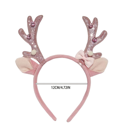 1pc Women's Elegant & Cute Deer Headband with Glittery Antlers, Pink Bow & -like Beads - Pastel Pink Soft Hair Band for Christmas Party, New Year's Eve, Casual Attire - Comfortable Hair Accessory for Women & Teens