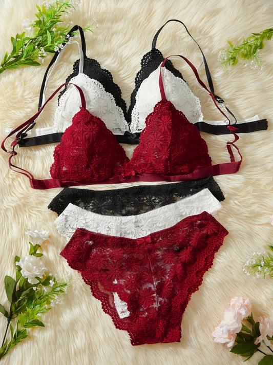 Women's Breathable Lace Bra Set with Scallop Trim - 3 Pack - ayq