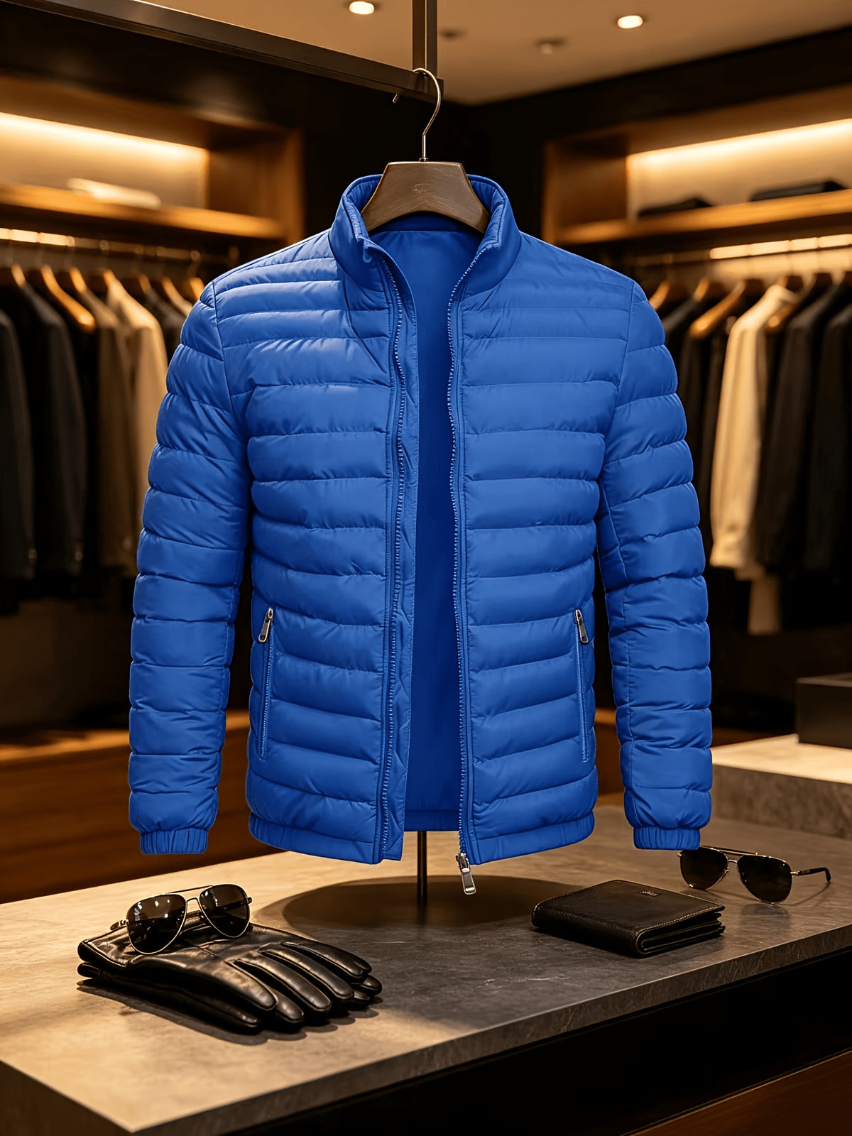Men's Lightweight Quilted Zip-Up Jacket with Stand Collar