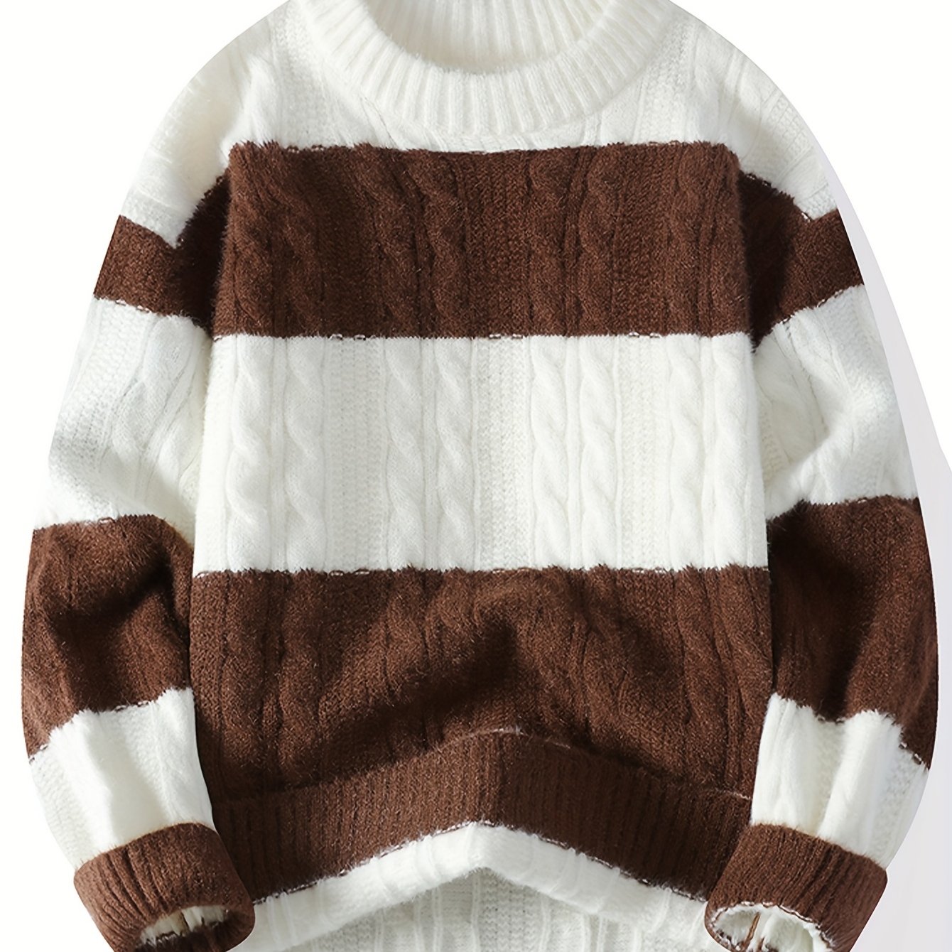 Նոր աշնանային և ձմեռային կլոր վզնոցով նորաձև գծավոր, գունավոր բլոկներով տրիկոտաժե սվիտեր միջին տարիքի տղամարդկանց համար, տաք և հարմարավետ