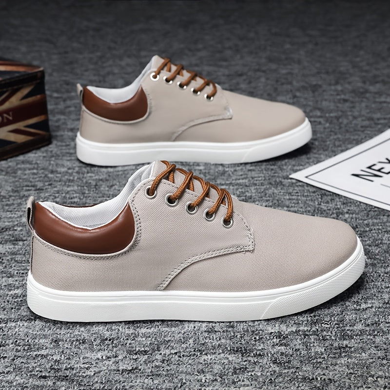 1pair Men'S Classic Breathable Canvas Sneakers, Comfortable Non-Slip Durable Walking Shoes, Casual Loafers, Round Toe, Low-Top, Lace-Up, Solid Color, All-Season Sports Footwear