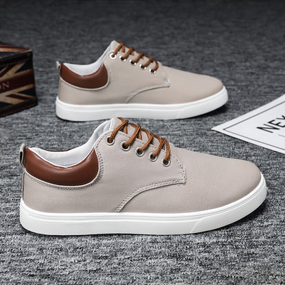 1pair Men'S Classic Breathable Canvas Sneakers, Comfortable Non-Slip Durable Walking Shoes, Casual Loafers, Round Toe, Low-Top, Lace-Up, Solid Color, All-Season Sports Footwear