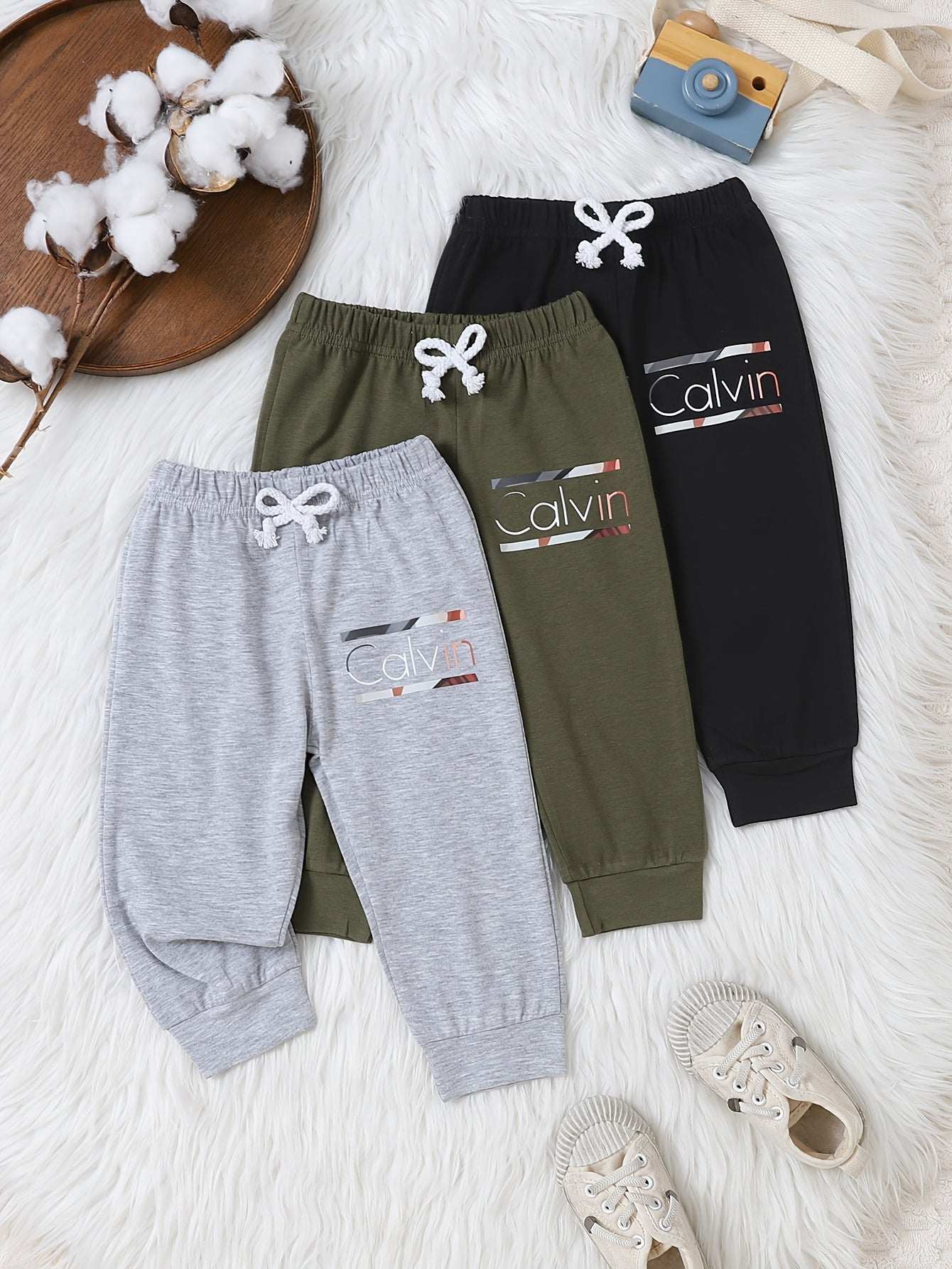 Boys' Casual Long Pants with Alphabet Prints, 3-Pack, Spring/Fall