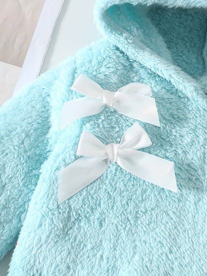 Two-Piece Cute Girls' Autumn/Winter Set: Long Sleeve Hooded Plush Butterfly Top with Pants, Perfect for Daily Outdoor Wear. Cozy Faux Fur Fabric - Essential Indoor & Winter Accessory and Holiday Gift Idea, Perfect for Outdoor