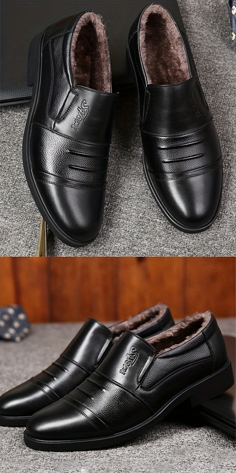 Genuine Men's Slip-On Casual Shoes - Winter -Lined Warm Business Shoes - Versatile Outdoor Men's Shoes